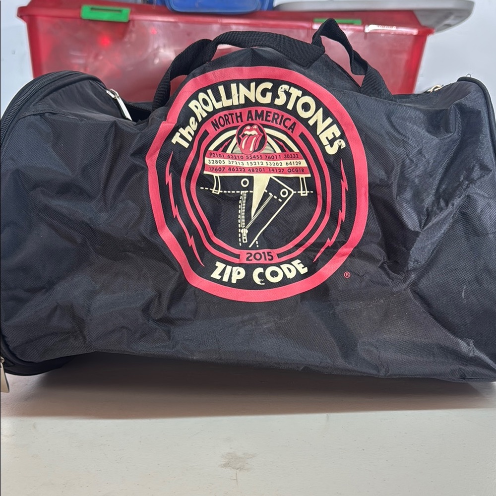 The Rolling Stones Black and Red Duffel Bag with Iconic Patch